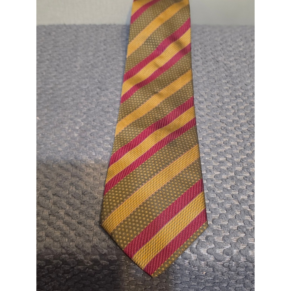 Salvatore Valeriano Silk Tie Made in Italy Gold Burgundy Striped Geometric Mens